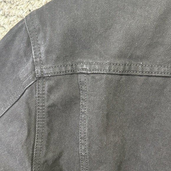 Old Navy Black Denim Sherpa LinedJacket for Men Size Large Collared Trucker Coat - Picture 9 of 16